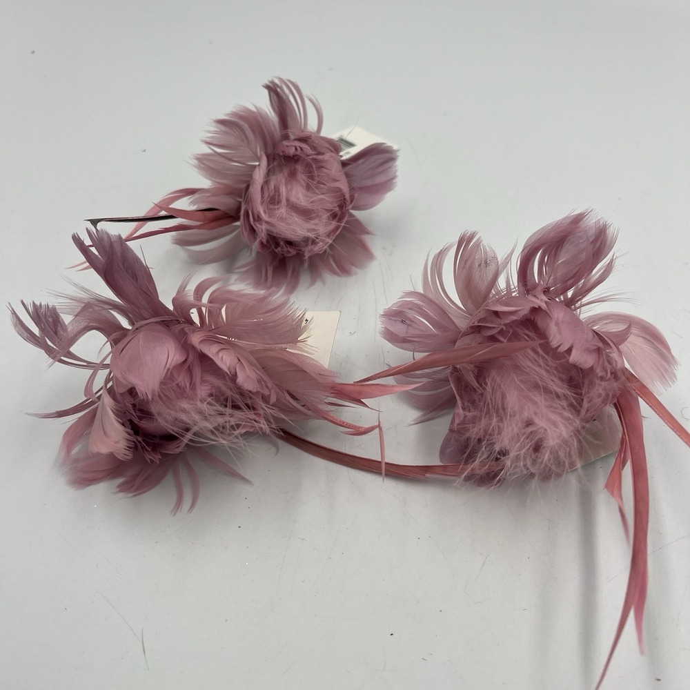Set Of 3 Pink Feather Clip On Christmas Ornaments‎ Glamorous Chic Classy